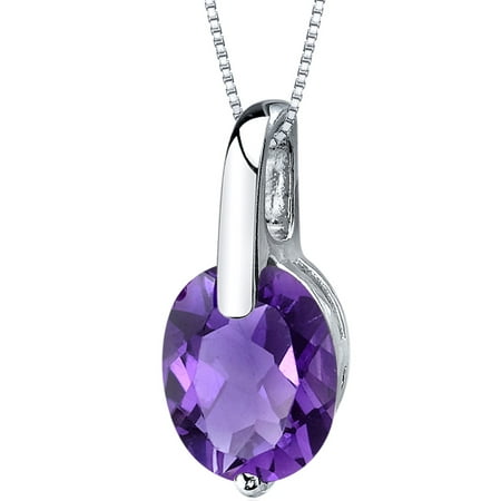 Peora 2.25 Carat T.G.W. Oval Cut Amethyst Rhodium over Sterling Silver Pendant, 18