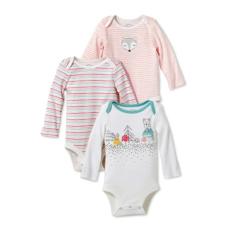 Lamaze Organic Baby Long Sleeve Pure Organic Bodysuits, 3-pack (Baby Girls)