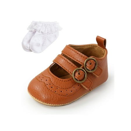 Rotosw Baby Girls Crib Shoes Prewalker Princess Dress Shoe Comfort Flats Lightweight First Walkers Party Double Buckle Brown with Socks 5C
Rotosw Baby Girls Crib Shoes Prewalker Princess Dress Shoe Comfort Flats Lightweight First Walkers Party Double Buckle Brown with Socks 5C