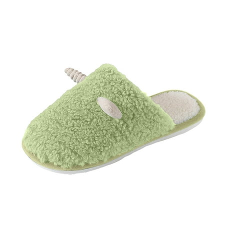 Larisalt Fuzzy Slippers Women Classic Lined Waterproof Winter House Slippers for Women Green