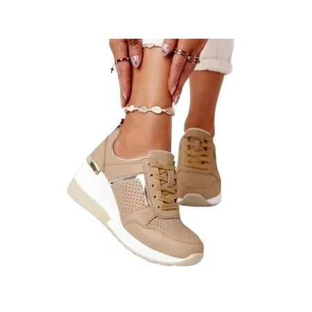 Crocowalk Womens Walking Shoe Platform Trainers Lace Up Wedge Sneakers Non Slip High Heeled Casual Sneaker Ladies Comfortable Low Top Khaki 5
Crocowalk Womens Walking Shoe Platform Trainers Lace Up Wedge Sneakers Non Slip High Heeled Casual Sneaker Ladies Comfortable Low Top Khaki 5