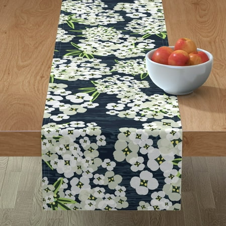 Table Runner Modern Floral Large Scale Dark Indigo Alyssum Navy Cotton Sateen