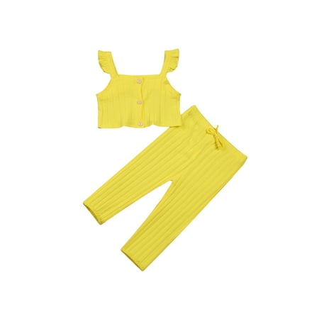 Bmnmsl Girl Summer Sets Ribbed Knit Vest Flying Sleeve Tops Trousers