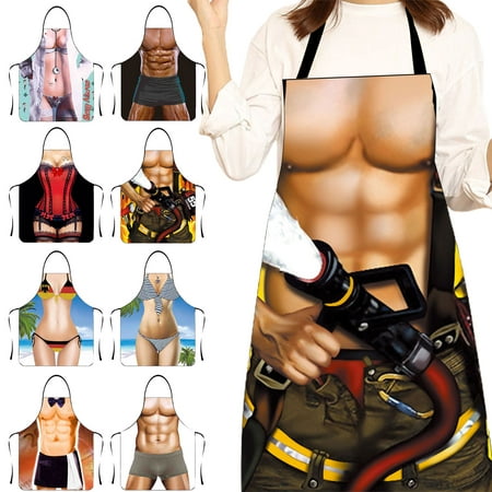 

Funny Apron Personality Novelty Clear And Real Image Sleeveless Strap Waterproof Polyester Muscular Man Kitchen Apron Home Supplies