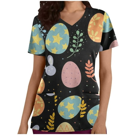 Happy Easter Stretch Scrubs Tops for Women Cute Bunny Rabbit Graphic Short Sleeve V Neck Working Uniform Nurse Workwear with Pockets
Happy Easter Stretch Scrubs Tops for Women Cute Bunny Rabbit Graphic Short Sleeve V Neck Working Uniform Nurse Workwear with Pockets