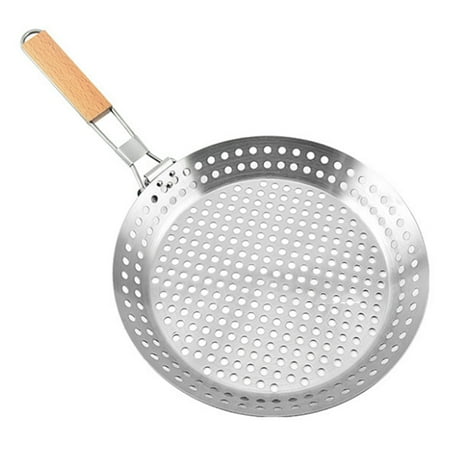 Wooden Handle Folding Grill Pan Stainless Steel Outdoor BBQ Tools