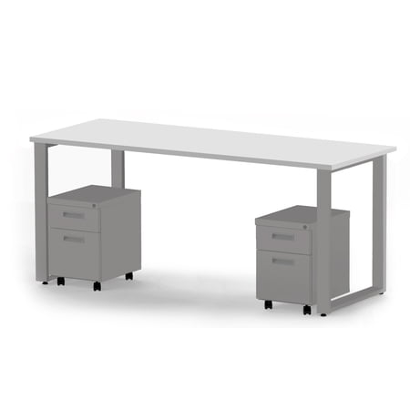 72" x 24" Desk and 2 Mobile Pedestals, Designer White Laminate / Silver Finish