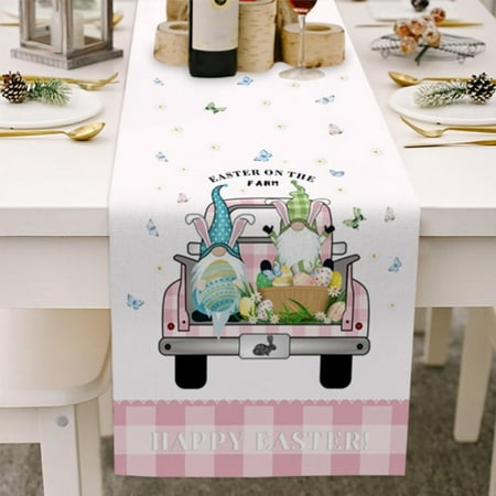 Happy Easter Cute Gnome Bunny Table Runner Spring Home Decor Holiday Gathering Dinner Party Decorations Centerpieces