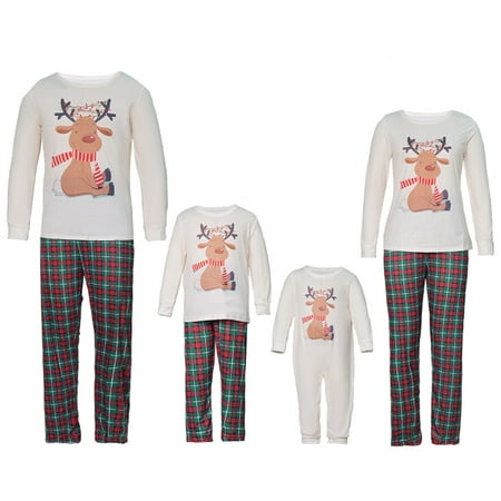 

YYDGH Christmas Pajamas for Family 2022 Cute Reindeer Print Family Christmas Pjs Matching Sets Xmas Holiday Sleepwear Set Deer Print Top Plaid Pants Xmas Loungewear