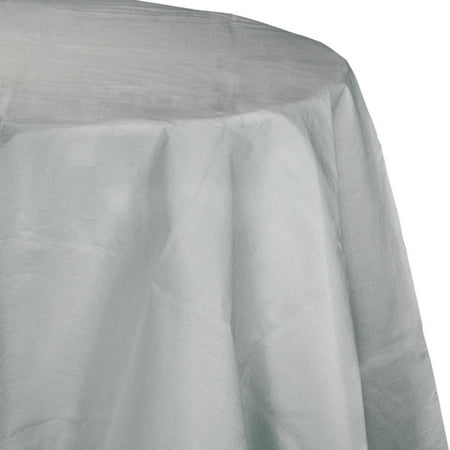 Club Pack of 12 Shimmering Silver Disposable Tissue and Poly Octy-Round Picnic Party Table Covers 82