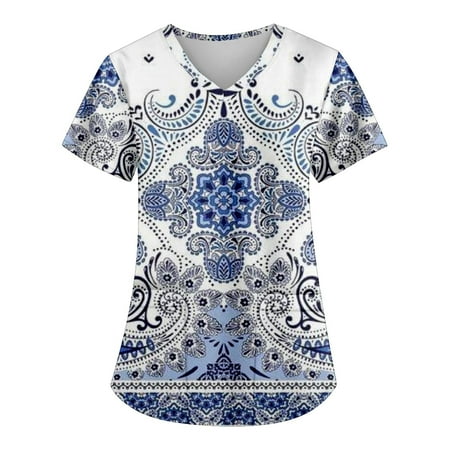 Yyeselk Summer Scrub Tops for Women Leisure V-Neck Short Sleeves Comfy Shirts Trendy Elegant Floral Print Working Blouses with Pockets White M
Yyeselk Summer Scrub Tops for Women Leisure V-Neck Short Sleeves Comfy Shirts Trendy Elegant Floral Print Working Blouses with Pockets White M
