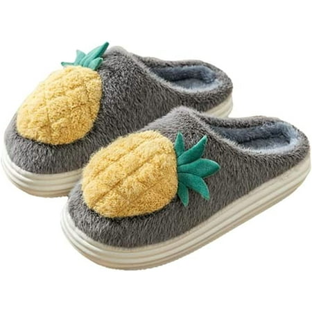 PIKADINGNIS Women Men Cozy Fluffy Fur Soft House Slippers Furry Cute Fruit