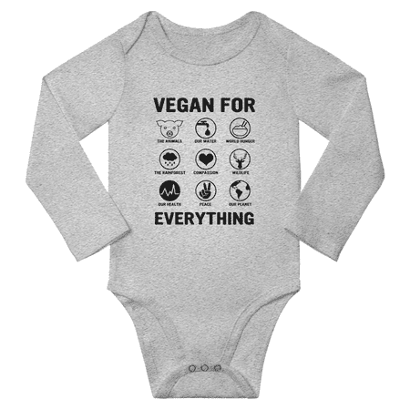 Vegan for Everything Cute Baby Long Sleeve Romper (Gray 6-12M)