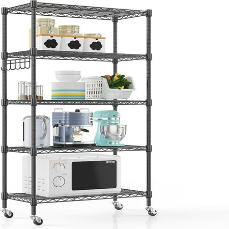 KHHOOMLIFE 5-Tier Adjustable Metal Storage Shelving Unit with Wheels - Versatile Rolling Organizer for Kitchen Pantry Black
KHHOOMLIFE 5-Tier Adjustable Metal Storage Shelving Unit with Wheels - Versatile Rolling Organizer for Kitchen Pantry Black