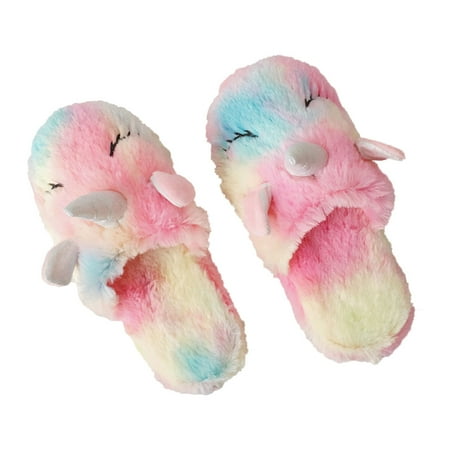Autumn Winter Plush Unicorn Cotton Slipper Keep Warm Fluffy Home Shoes Non-slip