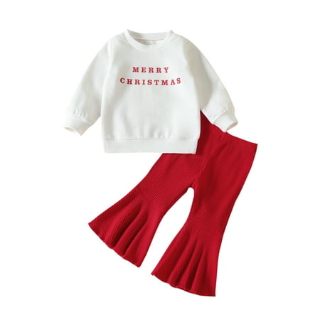 Qmyliery Baby Girls Christmas Pants Set Long Sleeve Letters Print Sweatshirt + Elastic Waist Flare Pants 0-3 Years
Qmyliery Baby Girls Christmas Pants Set Long Sleeve Letters Print Sweatshirt + Elastic Waist Flare Pants 0-3 Years