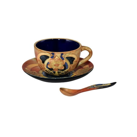 5 Brown Pasque Flower Hand-Painted Porcelain Cup and Saucer Set