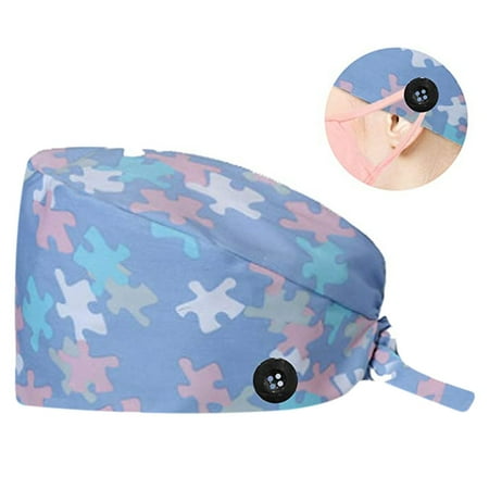 MIARHB Fashion Printed Button Work Hat Casual Unisex Scrub Cap
