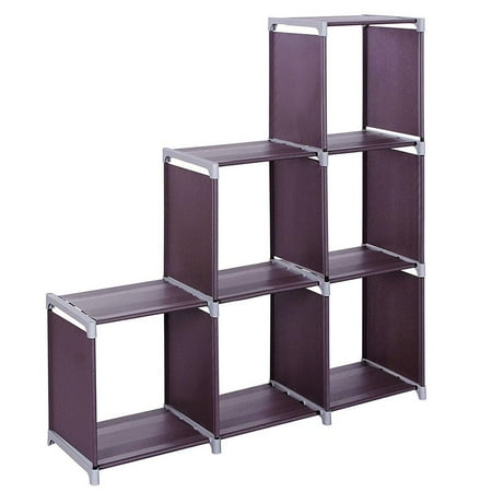 Mojoyce Multifunctional Assembled 3 Tiers 6 Compartments Storage Shelf Dark Brown
