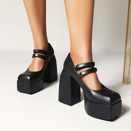 Women s Sexy Banquet Super High Heel Thick Heel Platform Pump Square Toe Shoes