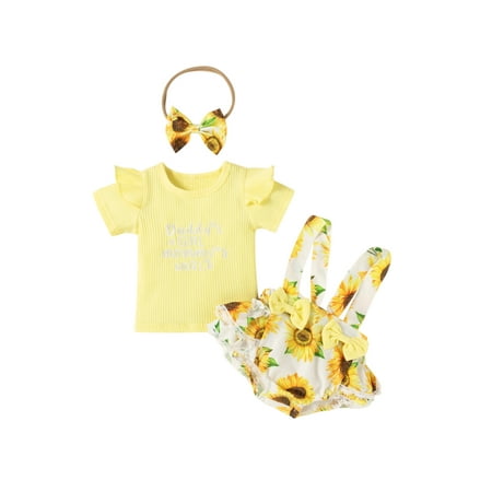 Sunisery Summer Infant Baby Girls Outfit Letter Embroidery Short Sleeve Top+Floral Suspender Shorts+Headwear Yellow 9-12 Months
Sunisery Summer Infant Baby Girls Outfit Letter Embroidery Short Sleeve Top+Floral Suspender Shorts+Headwear Yellow 9-12 Months