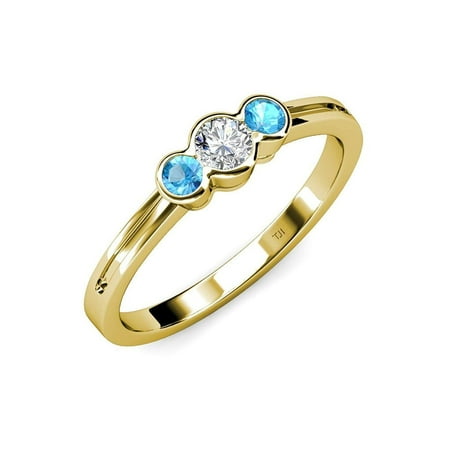 Diamond (SI2-I1 G-H) and Blue Topaz Three Stone Ring 0.53 ct tw in 14K Yellow Gold.size 4.0
Diamond (SI2-I1 G-H) and Blue Topaz Three Stone Ring 0.53 ct tw in 14K Yellow Gold.size 4.0