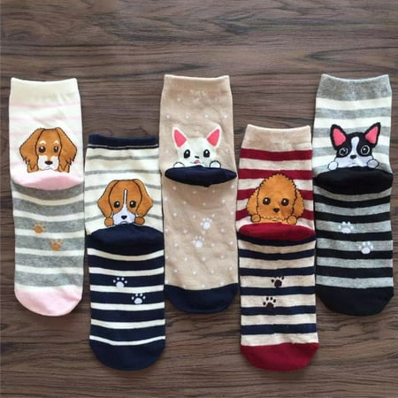 5 Pairs Soft and Breathable Korean Women Cartoon Socks D