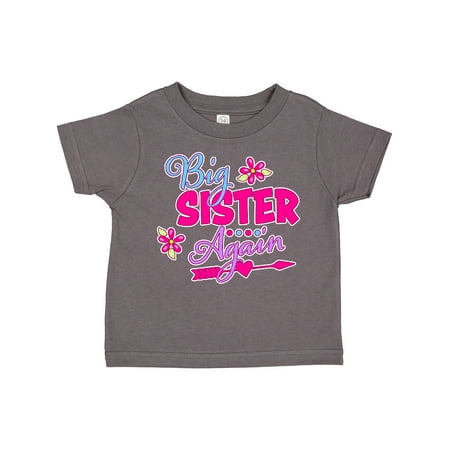 Inktastic Big Sister Again with Flowers and Arrow Gift Toddler Toddler Girl T-Shirt