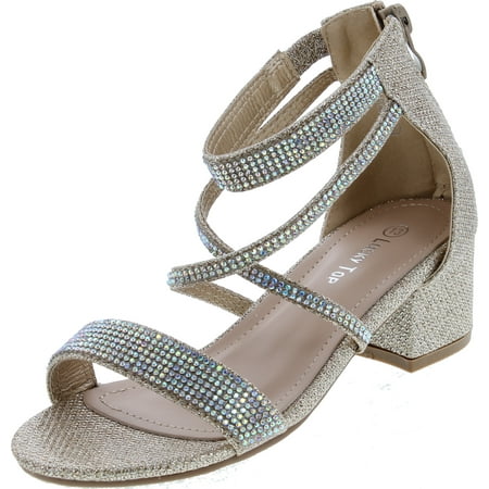Lucky Top Girls Dress Sandal Low Heel Ankle Strap Champagne 3