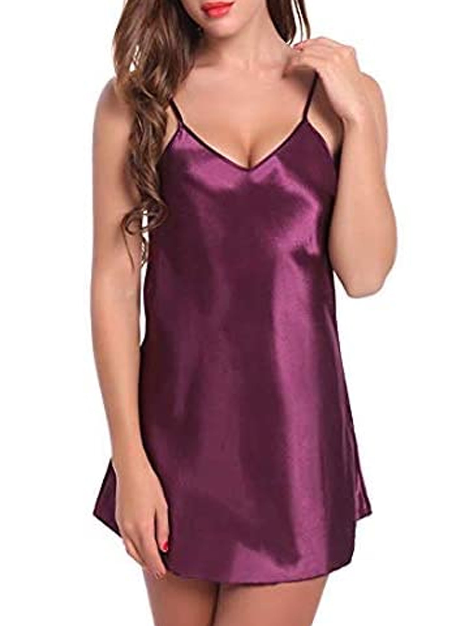 Women Lace Silky Soft Shiny Satin Chemise Nightdress Nighty Nightwear Walmart