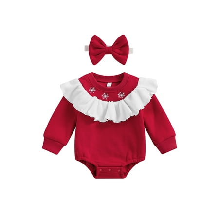 Nokpsedcb Toddler Baby Girls Christmas Romper with Bow Headband Long Sleeve Ruffled Snowflake Print Jumpsuit Red 0-6 Months
Nokpsedcb Toddler Baby Girls Christmas Romper with Bow Headband Long Sleeve Ruffled Snowflake Print Jumpsuit Red 0-6 Months