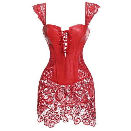 VASLANDA Faux Leather Steampunk Corset Dress Sexy Hollow Lace Bustier Skirt Overbust Shoulder Straps Cincher Lingerie
VASLANDA Faux Leather Steampunk Corset Dress Sexy Hollow Lace Bustier Skirt Overbust Shoulder Straps Cincher Lingerie