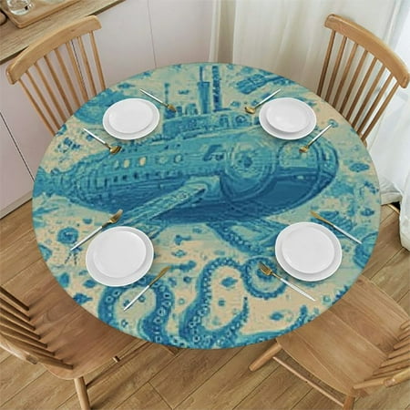 Ollo0ord Round Tablecloth Fitted Sea Adventure Pattern Underwater Fauna Print Elastic Edged Polyester Table Cover Fits Round Table for Kitchen Dining Party Holiday Turquoise Pale Green Cream 46 -50 
Ollo0ord Round Tablecloth Fitted Sea Adventure Pattern Underwater Fauna Print Elastic Edged Polyester Table Cover Fits Round Table for Kitchen Dining Party Holiday Turquoise Pale Green Cream 46 -50