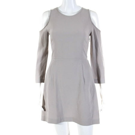 Pre-owned|Wilfred Womens Silk-Trim Open-Shoulder A-Line Dress Beige Size 2