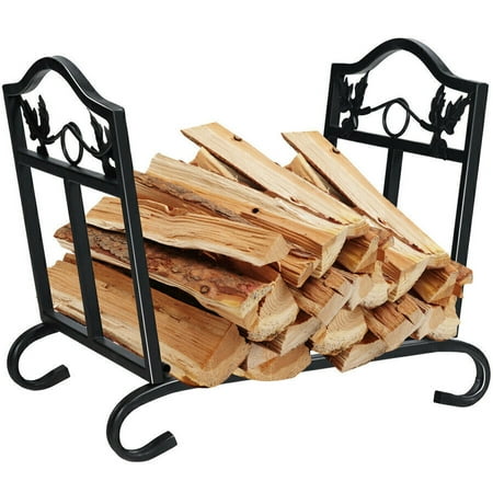Foldable Firewood Log Rack Black Steel 17x14 Inches