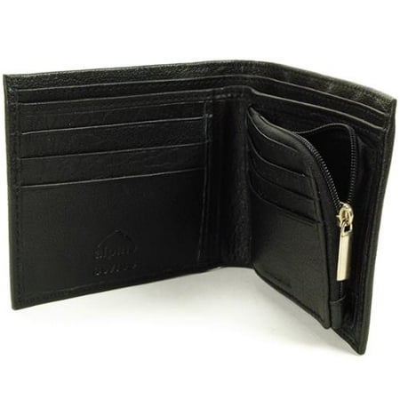 Alpine Swiss Mens Leather Wallet Zipper Coin Pocket 2 Billfold Multi Card Bifold Black One Size ...