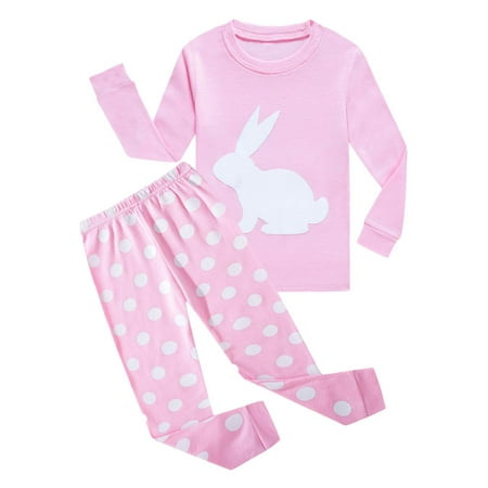 Little Girls Bunny Easter Pajamas 100% Cotton Pink Pjs Sleepwear Kid 6