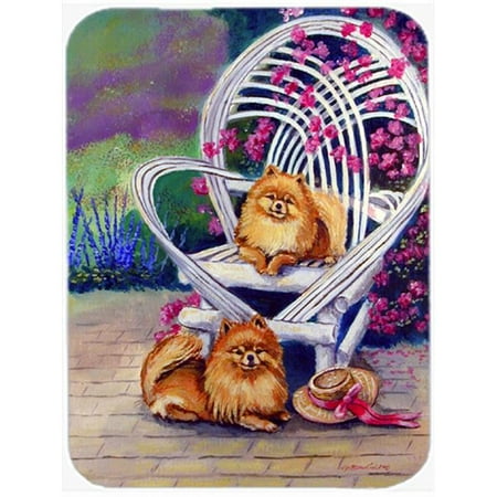 15 x 12 in. Red Pomeranians on the patio Glass Cutting Board - Large