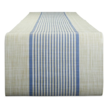 French Blue Middle Stripe PVC Woven Table Runner 14x72