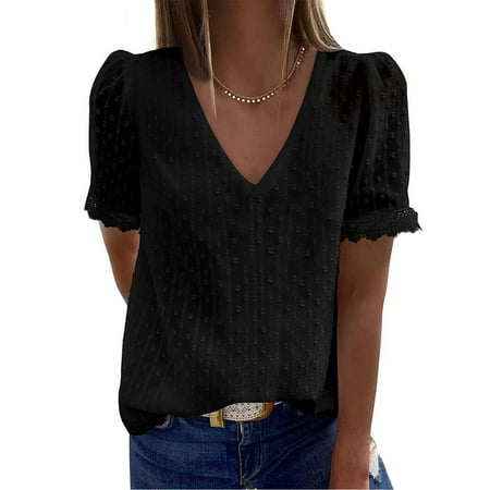 Simplmasygenix Women Tops Summer Clearance Fashion Women Casual Solid Short Sleeve V-Neck Lace T-Shirt Blouse Tops
Simplmasygenix Women Tops Summer Clearance Fashion Women Casual Solid Short Sleeve V-Neck Lace T-Shirt Blouse Tops