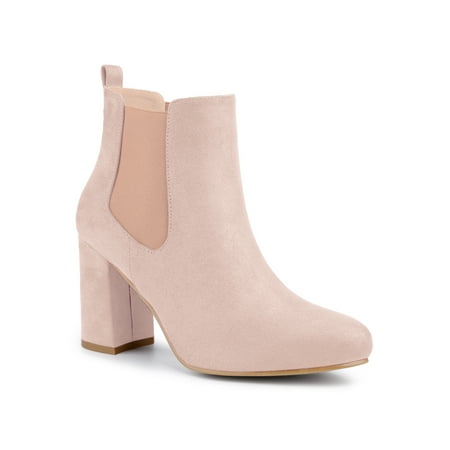 Allegra K Women s Round Toe Block Heels Chelsea Ankle Boots