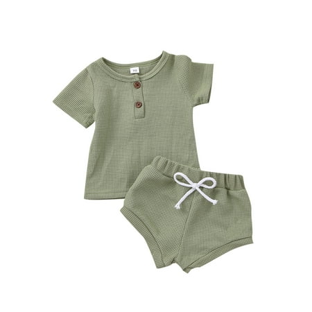 

ZIYIXIN Summer Causal Baby Boys Girls Clothes 2pcs Solid Short Sleeve Pocket T Shirts Tops+Shorts Sets Green 18-24 Months