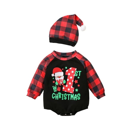 wsevypo Infant Baby Girls Boys Christmas Jumpsuits Letter Santa Plaid Print Round Neck Long Sleeve Jumpsuits Bodysuits with Hat
wsevypo Infant Baby Girls Boys Christmas Jumpsuits Letter Santa Plaid Print Round Neck Long Sleeve Jumpsuits Bodysuits with Hat