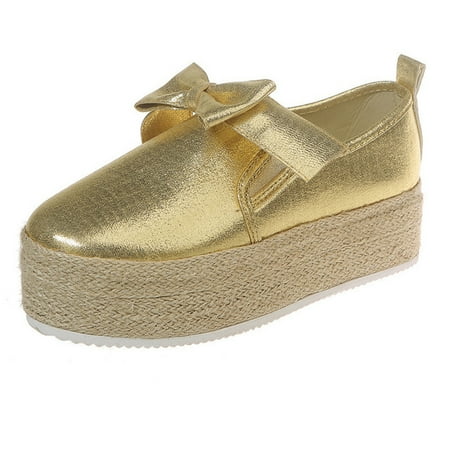 Casual Shoes For Women Ladies Fashion Round Toe Thick Sole Shoe Leather Bow Knot Slip On Casual Shoes Casual Shoes Pu Gold 37
Casual Shoes For Women Ladies Fashion Round Toe Thick Sole Shoe Leather Bow Knot Slip On Casual Shoes Casual Shoes Pu Gold 37