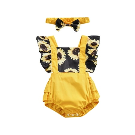 Canrulo Infant Baby Girls Summer Outfit Halter Fly Sleeves Sunflower Print Romper Sunsuit with Headband 2Pcs Outfits Yellow 12-18 Months
Canrulo Infant Baby Girls Summer Outfit Halter Fly Sleeves Sunflower Print Romper Sunsuit with Headband 2Pcs Outfits Yellow 12-18 Months
