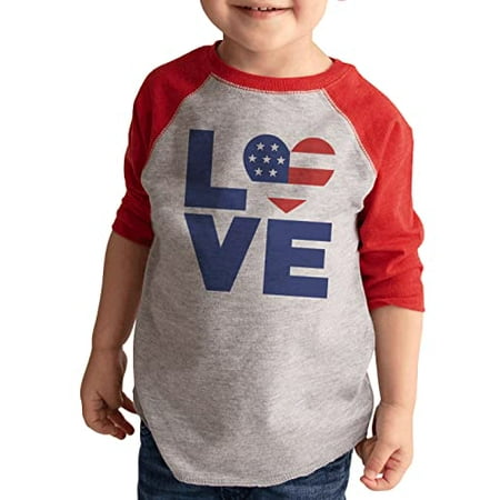 7 ate 9 Apparel Kids Patriotic 4th of July Shirt - USA Love Flag Red Shirt 5T