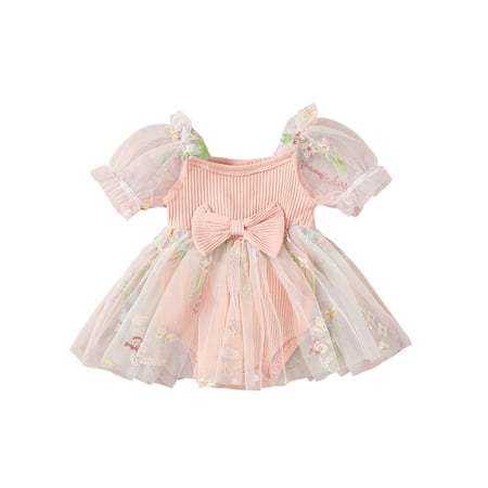 EYIIYE Baby Girl Summer Romper Short Puff Sleeve Bow Front Ribbed Bodysuit
EYIIYE Baby Girl Summer Romper Short Puff Sleeve Bow Front Ribbed Bodysuit