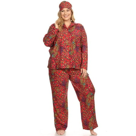 PS3610-14-3XL Red Leopard Plus Size Three-Piece Pajama Set - 3X