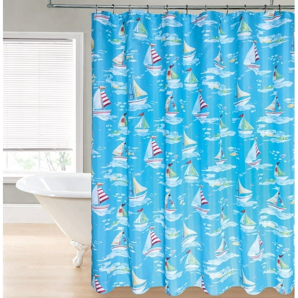 Sailboats on Aqua Blue Shower Curtain for Bathroom