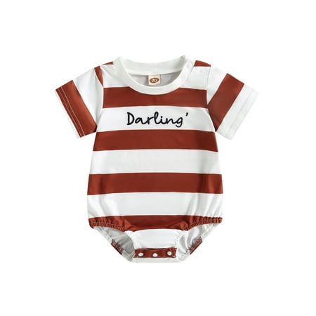 Qtinghua Newborn Baby Boy Girl Summer Jumpsuit Letter Striped Print Short Sleeve Romper One Piece Clothes Brown 12-18 Months
Qtinghua Newborn Baby Boy Girl Summer Jumpsuit Letter Striped Print Short Sleeve Romper One Piece Clothes Brown 12-18 Months